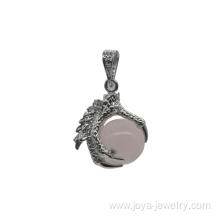 Charm Silver Jewelry Rose Quartz 15MM Sphere Dragon Ball Claw Pendant for Women Accessories